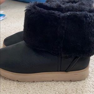 Zara Kids Black Leather Boots w/Faux Fur Lining